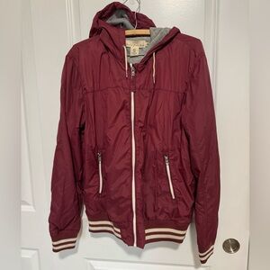 H&M Men's Burgundy Hooded Bomber Jacket